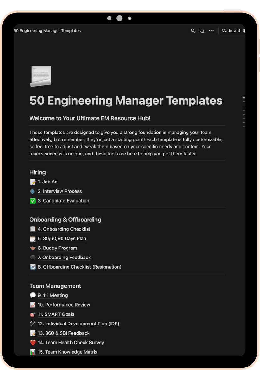 50 Engineering Manager Templates